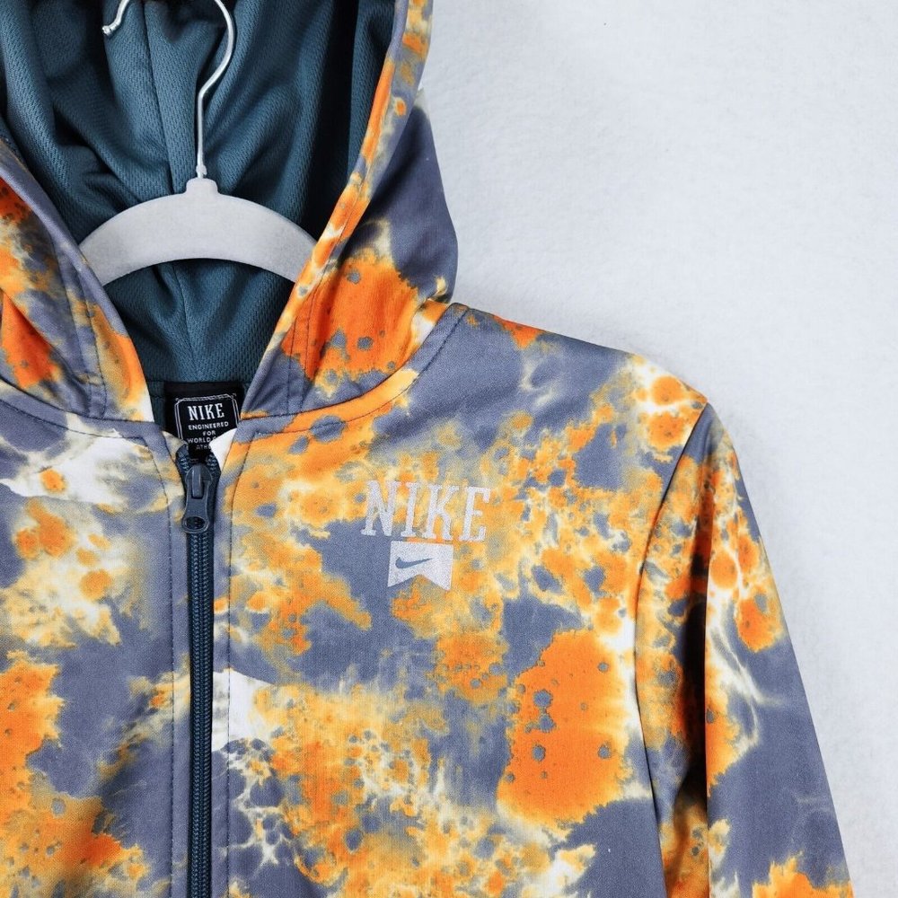 Nike Jacket Boys Large Orange Gray Hoodie Splatter 12/13 Years Youth Full Zip - Picture 2 of 14